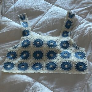 Altar'd State Blue and White Crochet Crop Top